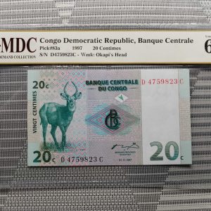 1997 Congo Democratic Republic, Banque Centrale 20 Centimes 《 MDC Graded 62 GPQ 》
