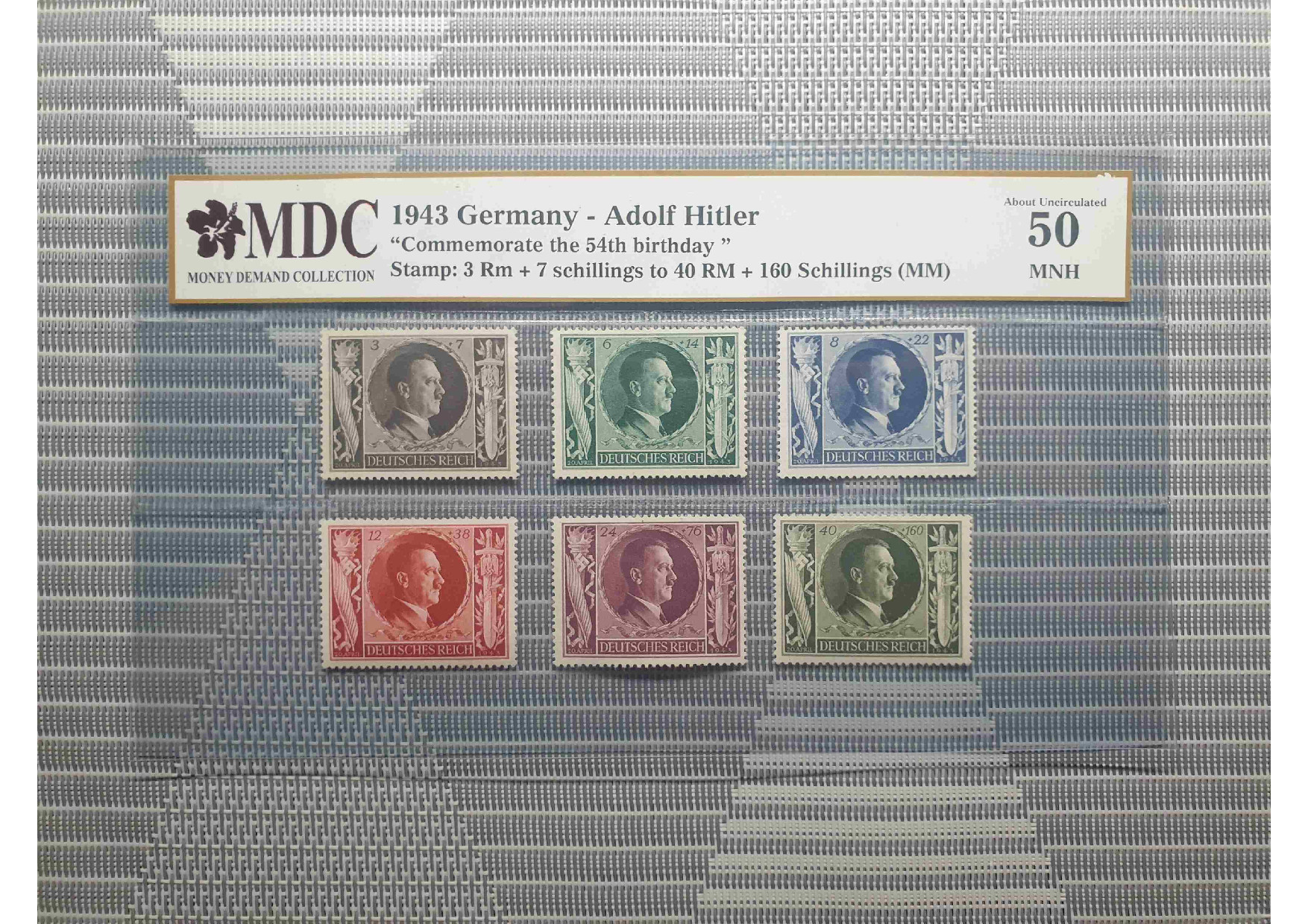 1943 Germany - Adilf Hitler 3RM + 7 schullungs to 40 RM + 160 schillings 《MDC Graded 50 MNH》