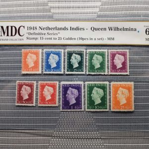 1948 Netherlands Indies - Queen Wilhelmina 15 cent to 25 Gulden 《 MDC Graded 63 MNH 》
