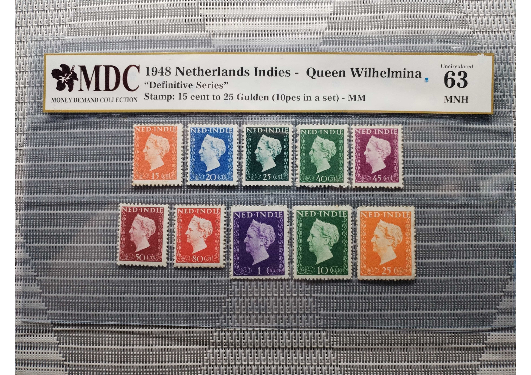 1948 Netherlands Indies - Queen Wilhelmina 15 cent to 25 Gulden 《 MDC Graded 63 MNH 》