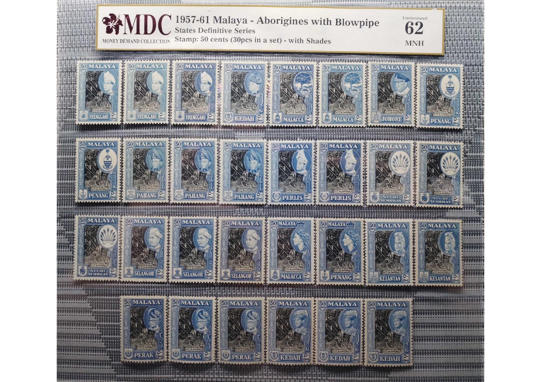 1957-61 Malaya - Aborigines with Blowpipe 50 cents 《 MDC Graded 62 MNH 》