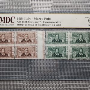 1954 Italy - Marco Polo 25 lira & 60 lira 《 MDC Graded 63 MNH GPQ 》