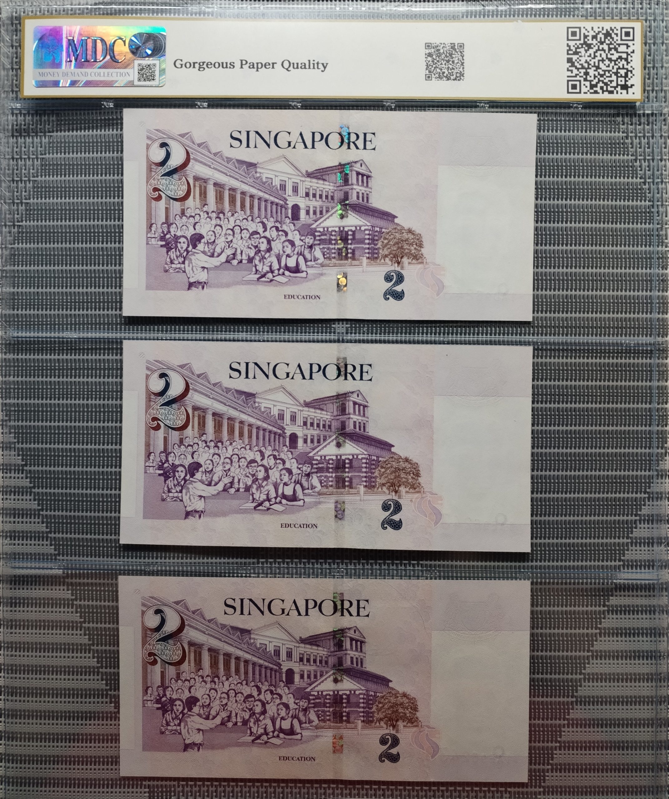 1999 Singapore, Board of Comm. of Currency 2 Dollars “ 3 Pcs Together " 《 MDC Graded 66 GPQ 》 - Image 2