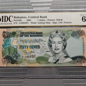 2001 Bahamas, Central Bank ½ dollar 《 MDC Graded 64 GPQ 》