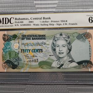 2001 Bahamas, Central Bank ½ dollar 《 MDC Graded 64 GPQ 》