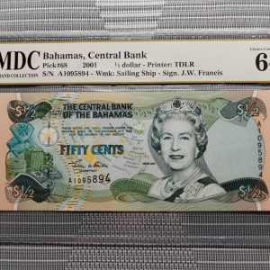 2001 Bahamas, Central Bank ½ dollar 《 MDC Graded 64 GPQ 》
