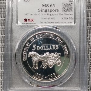 1988 Singapore $5 《 MDC Graded MS 65 》