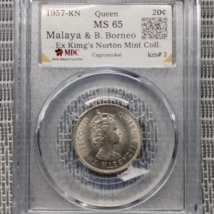 1957-KN Malaya & B.Borneo 20c " Queen " 《 MDC Graded MS 65 》