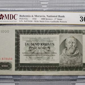 1942 Bohemia & Moravia, National Bank 1000 Kronen 《 MDC Graded 30 》