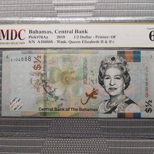 2019 Bahamas, Central Bank 1/2 Dollar《 MDC Graded 67 GPQ 》