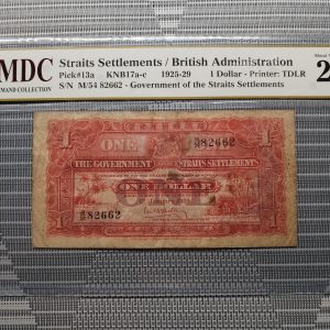 1925-29 Straits Settlements/ British Administration 1 Dollar 《 MDC Graded 20 》