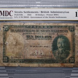 1935 Straits Settlements/ British Administration10 Dollars 《 MDC Graded 12 》