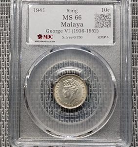 1941 Malaya " King " 10c 《 MDC Graded MS 66》