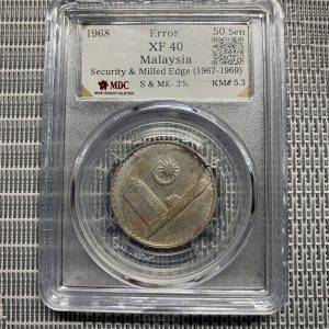 1968 Malaysia 50 Sen " Error "《 MDC Graded XF  40 》